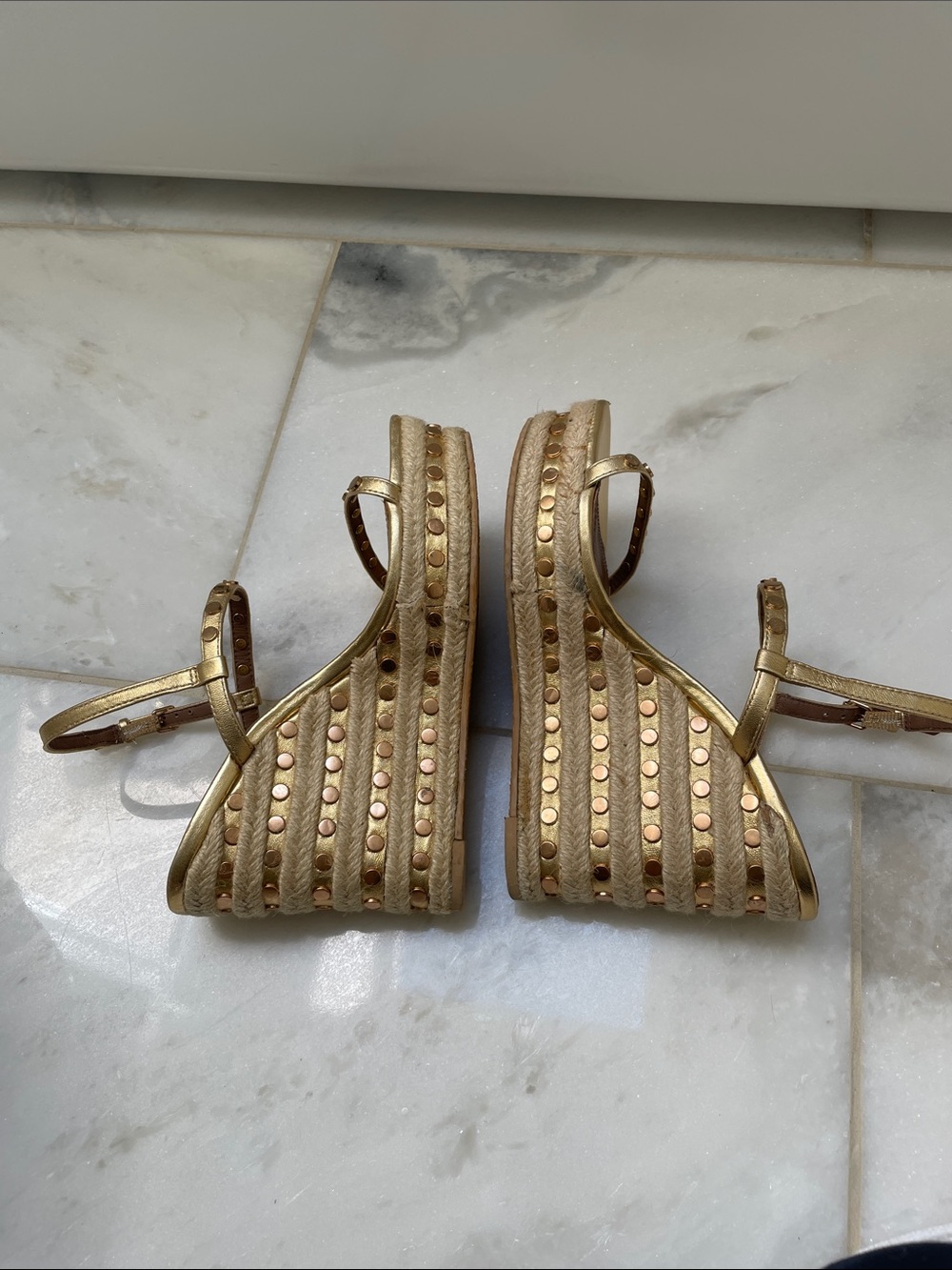 BCBGMaxAzria Gold Metallic Espadrille Wedge Sandals - Picture 4 of 5